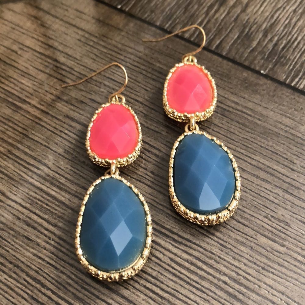 Vintage Y2K Pink & Blue Faux Faceted Gem Earrings